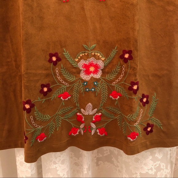 UMGEE *NWT Boho Brown Ultrasuede Embroidered Dress - Picture 3 of 6